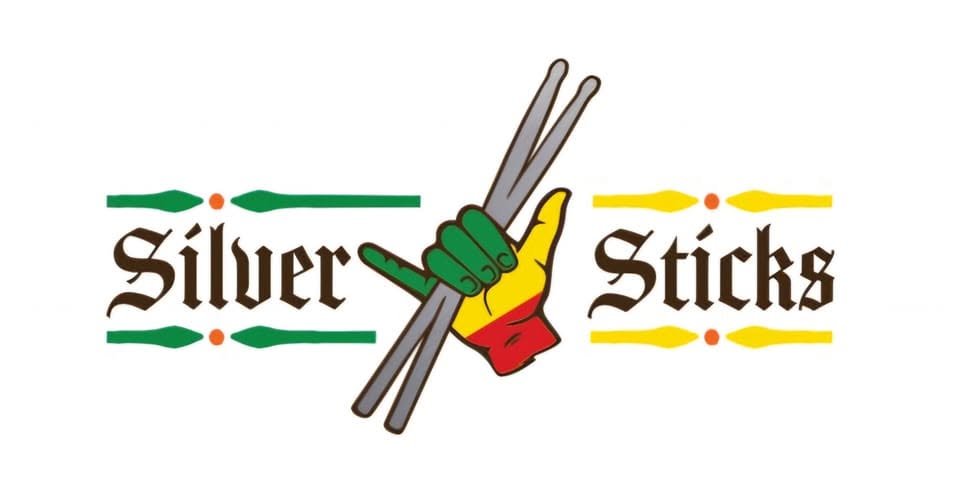 Silver Sticks logo: a hand in green, yellow and red holding a pair of drumsticks